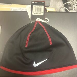 Nike Black and Red Swoosh Athletic Beanie